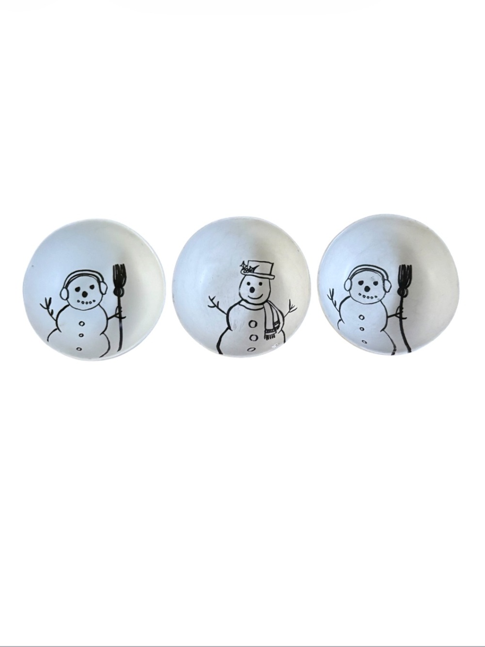 CREATIVE CO• OP➕Set Of 3 Sketched Snowmen Stoneware Bowls